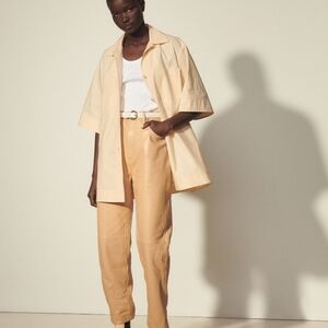 Nwt Sandro Womens Abby Oversized Organic Cotton Shirt Beige Size 3